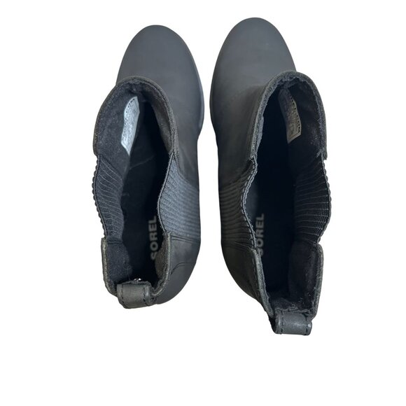 Sorel Joan of Arctic Wedge Chelsea Black Leather Waterproof Ankle Boots Size 9 - Picture 4 of 12